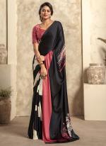 Sattin Crape Black Wedding Wear Digital Printed Saree